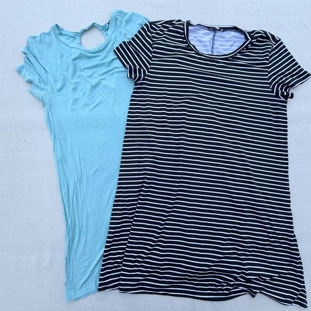 Mary Square Womens Large Lot 2 Dresses Aqua Open Back and Striped